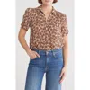 Adrianna Papell Patterned Pinch Sleeve Button-up Shirt In Blush Little Organic Dot