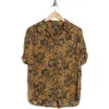 Adrianna Papell Patterned Pinch Sleeve Button-up Shirt In Dark Teal Small Floral