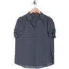 Adrianna Papell Patterned Pinch Sleeve Button-up Shirt In Dusty Blue Diamond Interlock