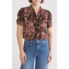 Adrianna Papell Patterned Pinch Sleeve Button-up Shirt In Dusty Rose Mosiac Floral