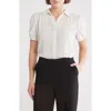 Adrianna Papell Patterned Pinch Sleeve Button-up Shirt In Ivory Vertical Pinstripe
