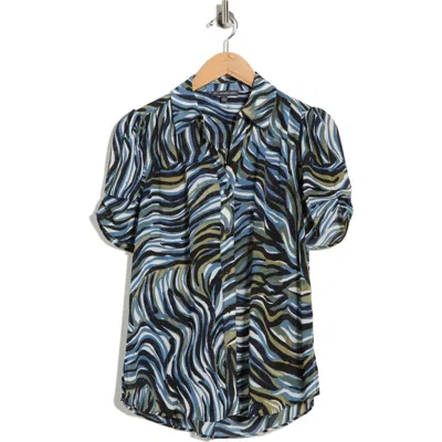 Adrianna Papell Patterned Pinch Sleeve Button-up Shirt In Multi
