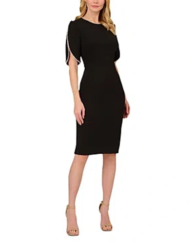Adrianna Papell Imitation Pearl Detail Crepe Sheath Dress In Black