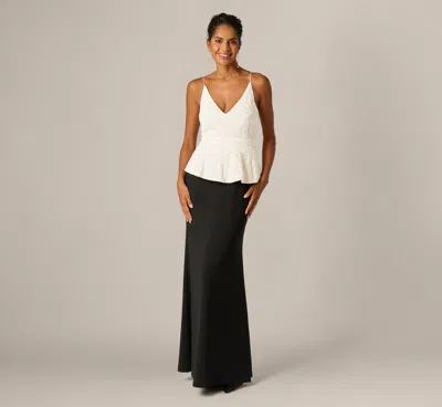Adrianna Papell Pearly Beaded Peplum Combo Gown In Black Ivory