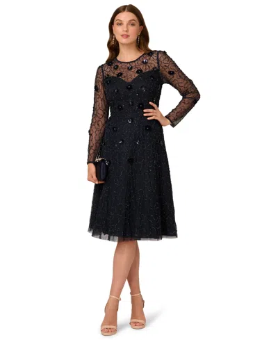 Adrianna Papell Petite Bead Velvet Midi Dress In Blue