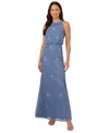Adrianna Papell Petite Beaded Embellished Halter Gown In Blue