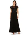 Adrianna Papell Petite Beaded Pleated Dress In Black