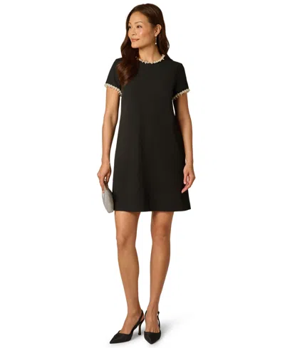 Adrianna Papell Petite Crew Neck Short-sleeve Dress In Black