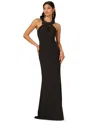 Adrianna Papell Petite Embellished Rosette Halter Gown In Black