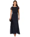 Adrianna Papell Blouson Beaded Gown In Navy Black