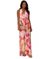 Adrianna Papell Petite Floral Chiffon Halter Gown In Multi