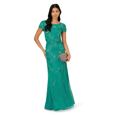 Adrianna Papell Petite Floral Sequin Gown In Blue