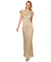 Adrianna Papell Petite Foil-leaf Mermaid Gown In Gold