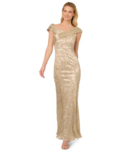 Adrianna Papell Petite Foil-leaf Mermaid Gown In Gold
