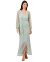 Adrianna Papell Metallic Ruffle Mesh Long Sleeve Gown In Mint Smoke