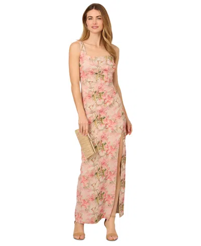 Adrianna Papell Petite Metallic Matelasse Pleated Gown