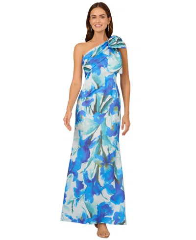 Adrianna Papell Petites Womens Floral Print Scuba Evening Dress In Multi