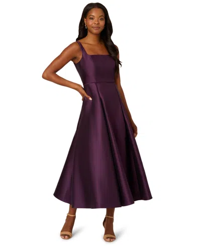 Adrianna Papell Petite Square-neck Sleeveless Midi Dress In Purple