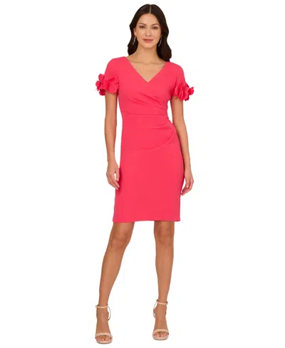 Adrianna Papell Petite Surplice Neck Knit Short Dress In Orange