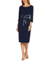 Adrianna Papell Petite Tipped Tie-waist Dress In Blue