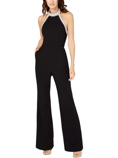 Adrianna Papell Petites Womens Beaded Halter Jumpsuit In Black