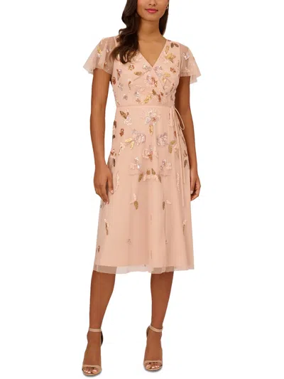 adrianna papell pink beaded dress Blush Hand Beaded Short Sleeve Floral Godet Gown main image 1