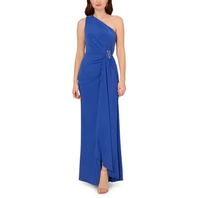 ADRIANNA PAPELL PETITES WOMENS EMBELLISHED ONE SHOULDER EVENING DRESS 