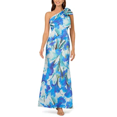 Adrianna Papell Petites Womens Floral Print Scuba Evening Dress In Multi