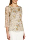 ADRIANNA PAPELL PETITES WOMENS SEQUINED BURNOUT BLOUSE