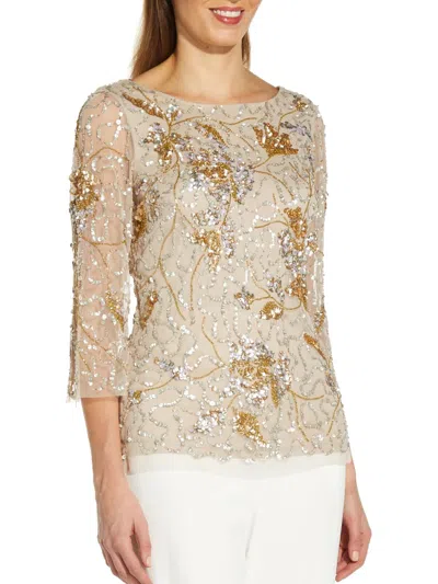 Adrianna Papell Petites Womens Sequined Burnout Blouse In Multi