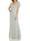 ADRIANNA PAPELL PETITES WOMENS SEQUINED MAXI EVENING DRESS