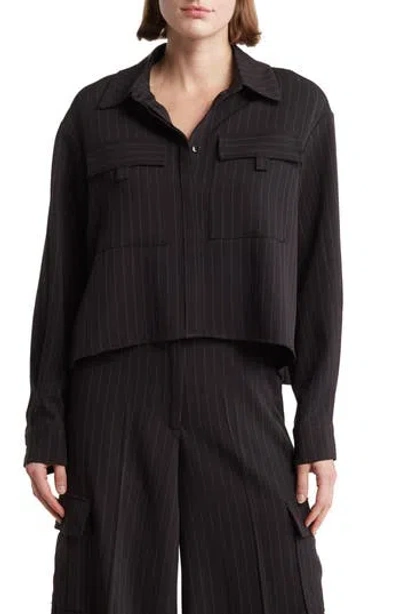 Adrianna Papell Pinstripe Jacket In Black/ivory Stripe