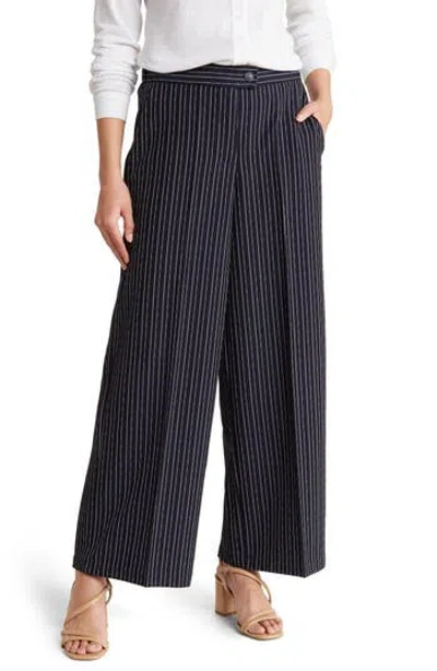 Adrianna Papell Pinstripe Pants In Blue Moon/white