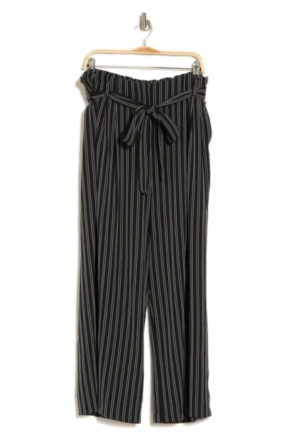 Adrianna Papell Pinstripe Tie Waist Pants In Black/ Pebble Relaxed Stripe