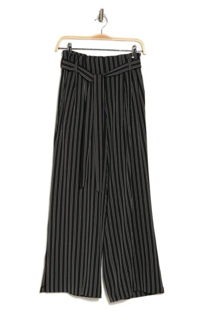 Adrianna Papell Pinstripe Tie Waist Pants In Black/ Pebble Relaxed Stripe