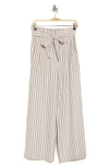 Adrianna Papell Pinstripe Tie Waist Pants In Pebble/ Black Relaxed Stripe