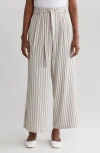 Adrianna Papell Pinstripe Tie Waist Pants In Pebble/black Relaxed Stripe