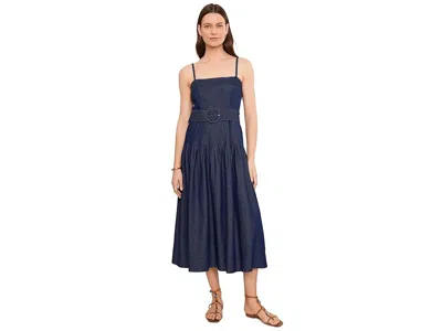 Adrianna Papell Pintucked Denim Midi Women's Dress Dark Denim: 10 In Blue