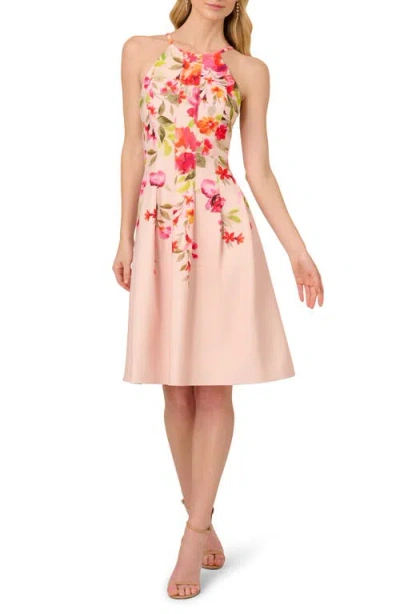 Adrianna Papell Placed Floral Dress In Champagne Multi