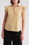 Adrianna Papell Pleated Cap Sleeve Button-up Shirt In Maize