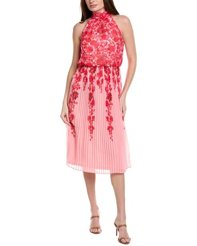 Adrianna Papell Pleated Chiffon Dress In Pink