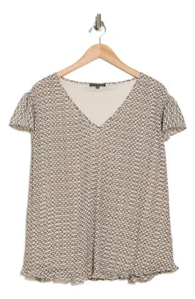 Adrianna Papell Pleated Flutter Sleeve Top In Pale Bone Double Chain