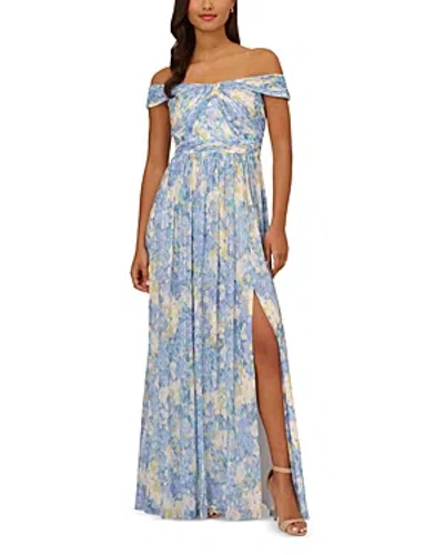 ADRIANNA PAPELL PLEATED OFF-THE-SHOULDER GOWN