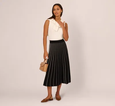 Adrianna Papell Pleated Pinstriped Knit Midi Skirt In Black Cream In Multi