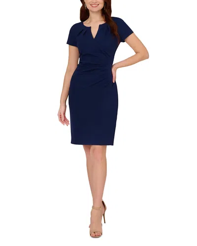 Adrianna Papell Pleated Sheath Dress In Navy Sateen