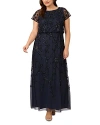 Adrianna Papell Beaded Mesh Gown In Navy Black