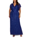 Adrianna Papell Beaded Mesh Gown In Ultra Blue