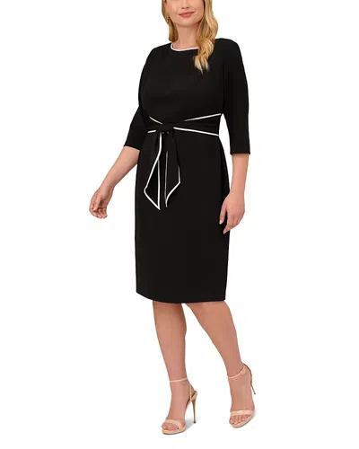 Adrianna Papell Plus Crepe Tipped Trim Dress In Black Ivory