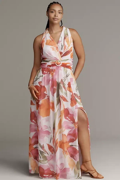 Adrianna Papell Plus Floral Chiffon Ring Maxi Dress In Multi