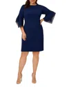 Adrianna Papell Plus Knit Crepe Sheath Dress In Navy Satin